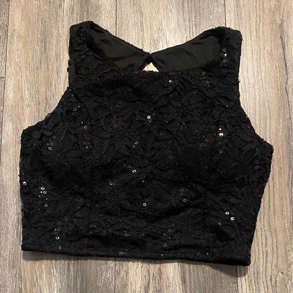 Bailey Blue Black Sequin Lace Tank Top NWT